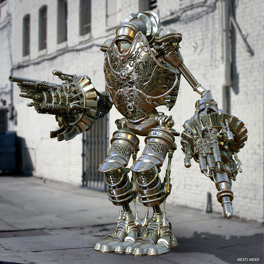 Crea.Tips - Sanat - Dgital Art - Dijital Sanat - Meats Meier -3D - illüstrasyon - Silver Robot
